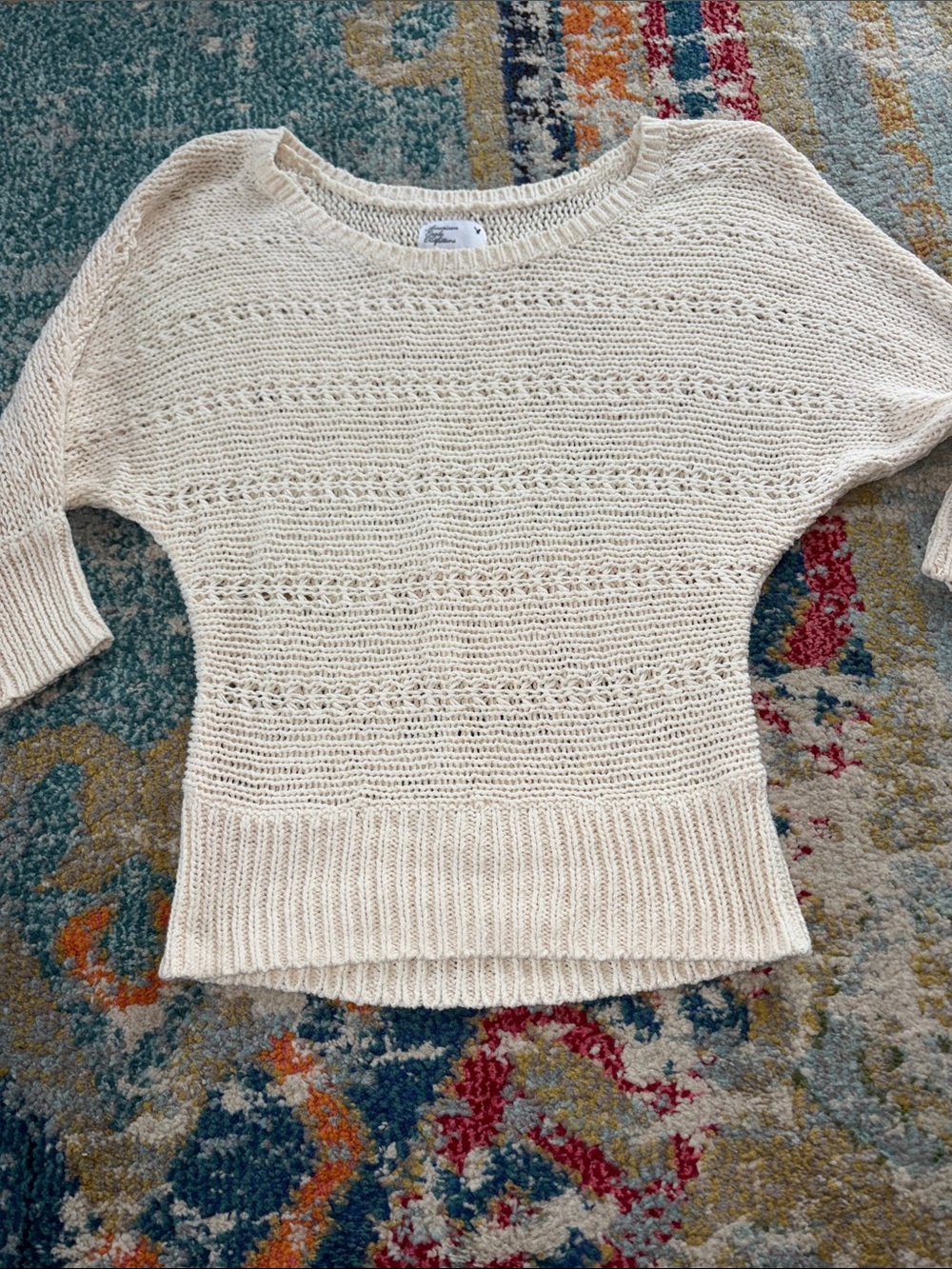 American Eagle Outfitters Cream Open-Weave Scoop Neck Sweater